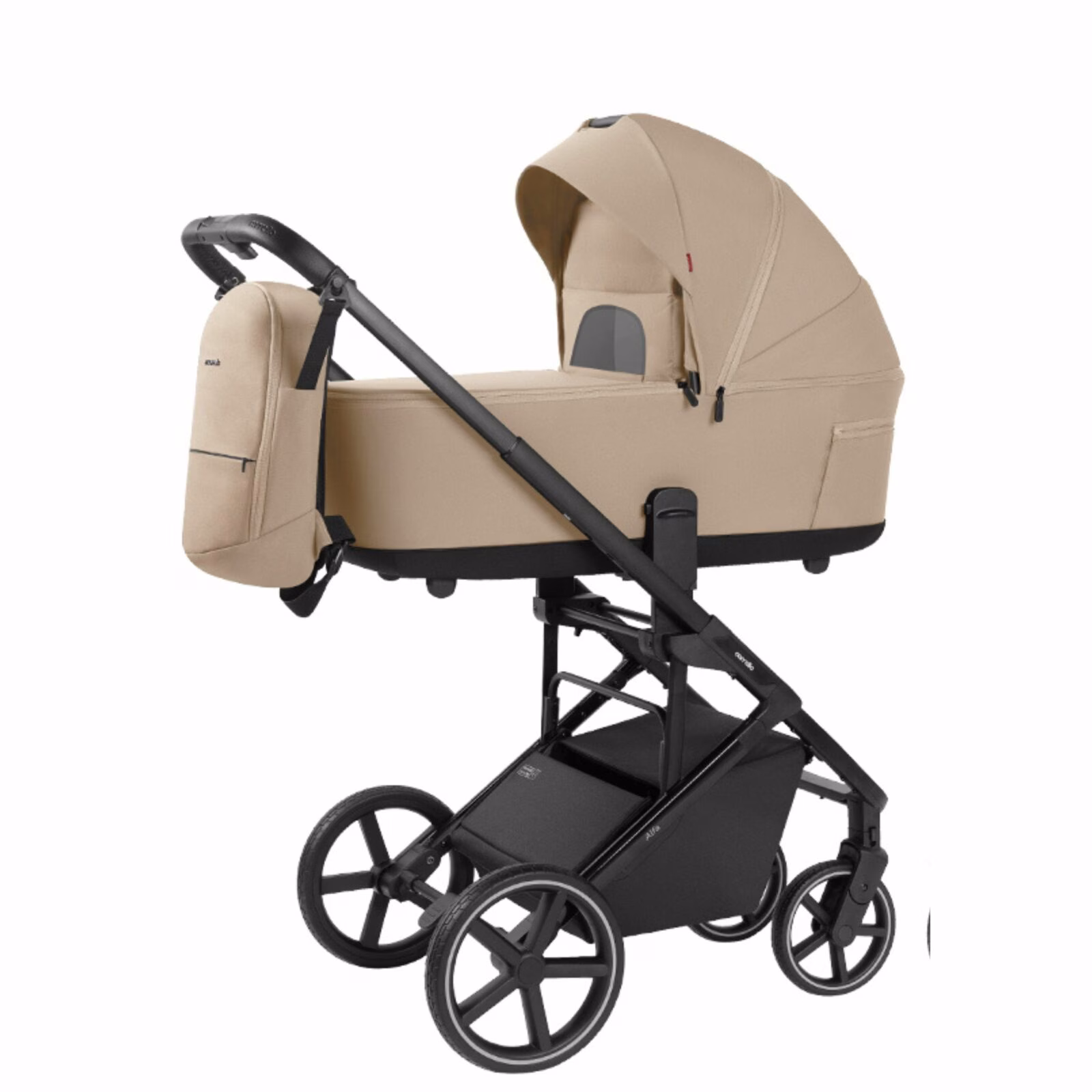Beige Carrello Alfa Plus 2-in-1 kinderwagen 2025 met reiswieg en zitunit, ideaal voor stedelijk gebruik