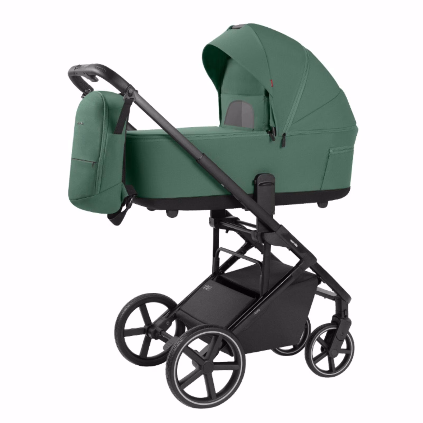 Groene Carrello Alfa Plus 2-in-1 kinderwagen met reiswieg en grote PU-wielen voor stadsgebruik