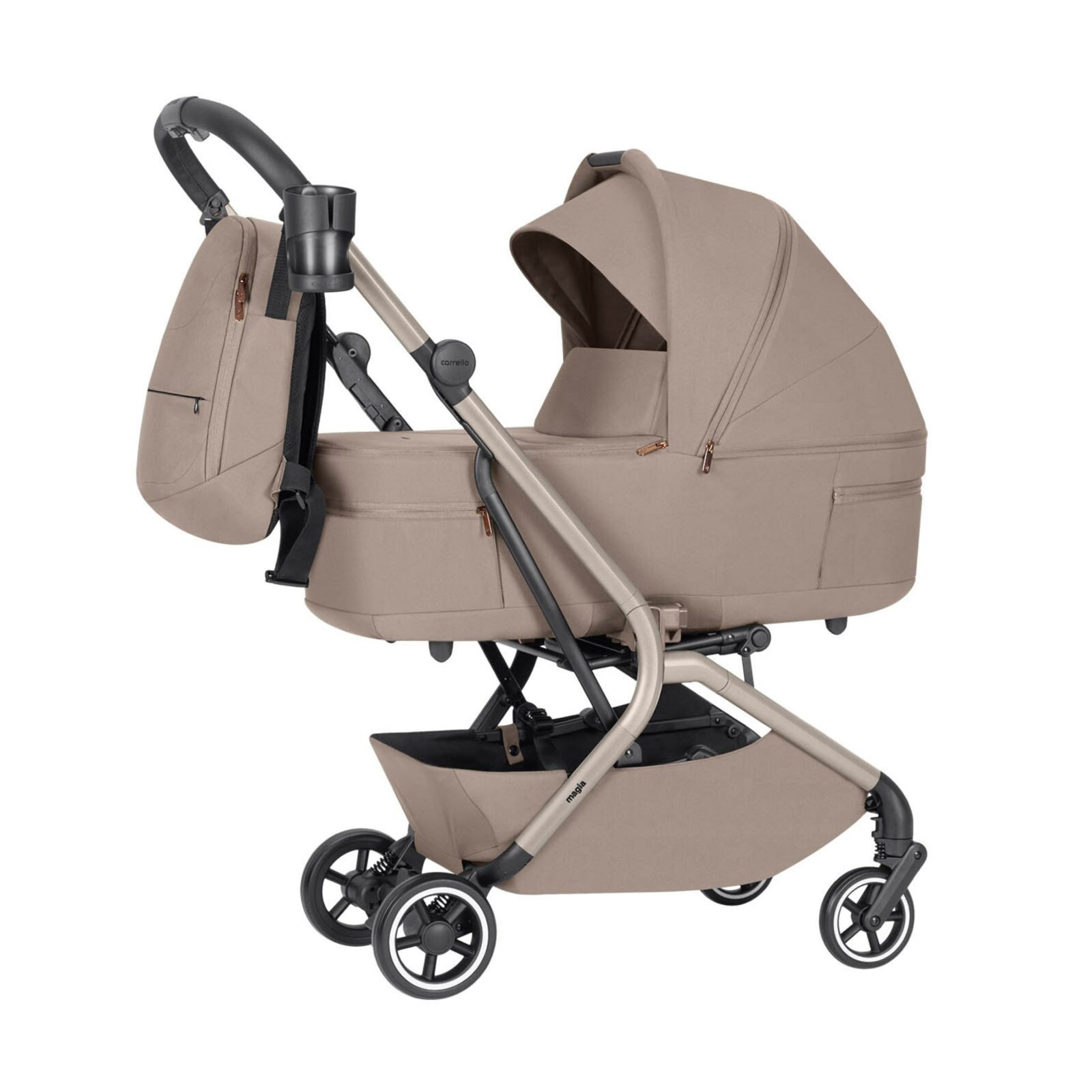 Carrello Magia CRL-6555 kinderwagen met reiswieg, grote zonnekap en robuuste rubberen wielen voor dagelijks gebruik.