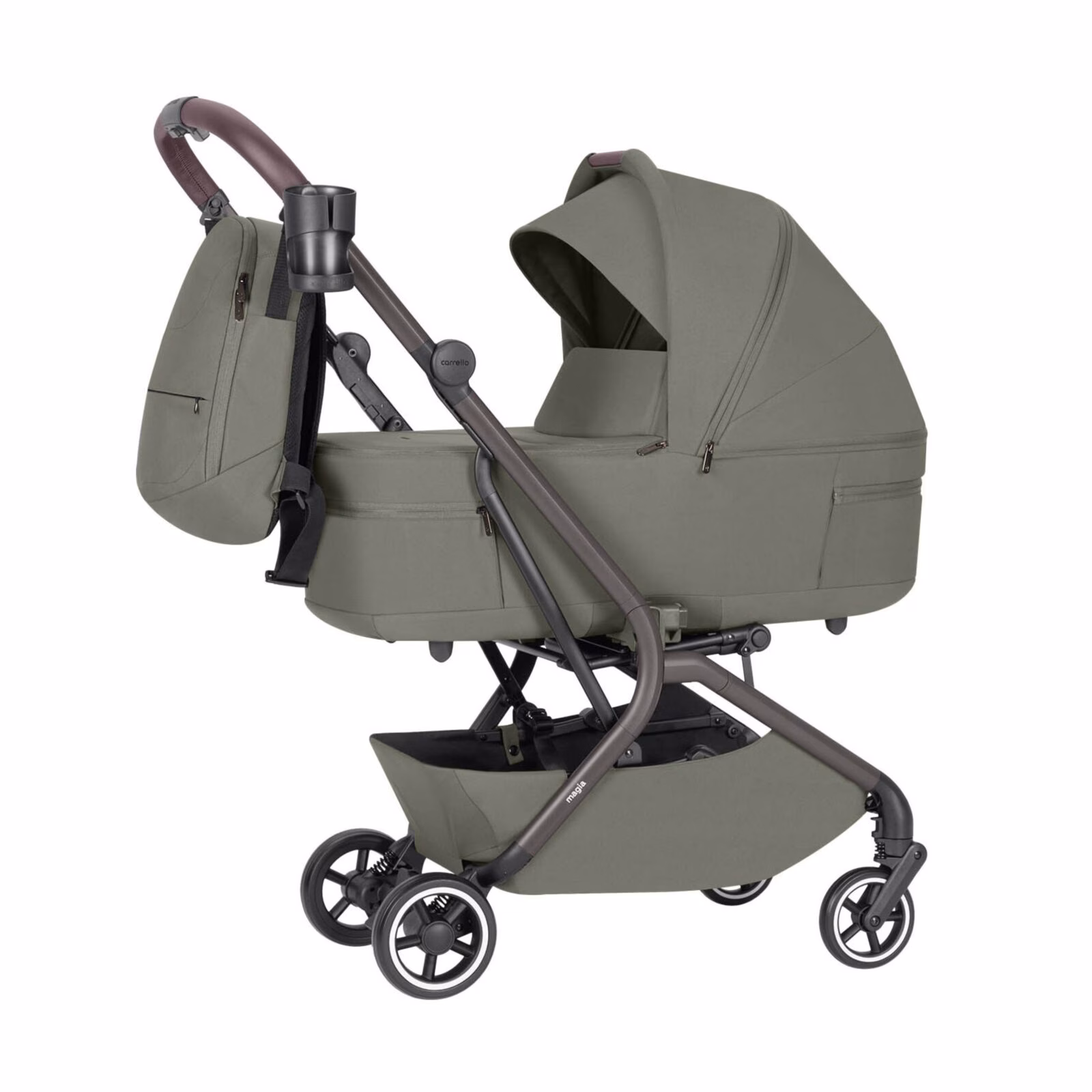 Carrello Magia CRL-6555 2-in-1 kinderwagen in opgevouwen reisstand, compact en licht voor eenvoudig vervoer.