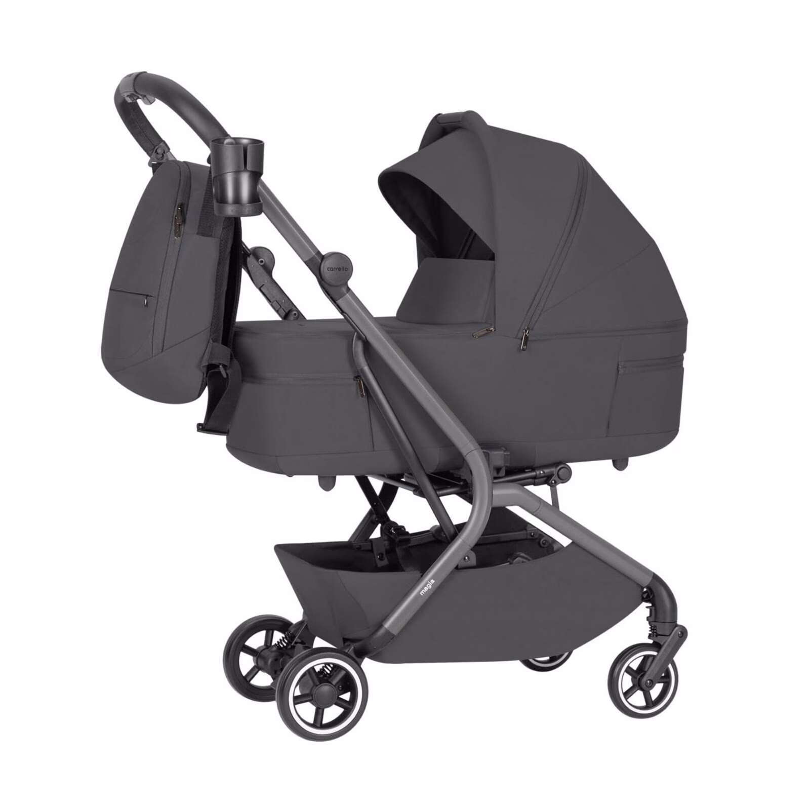 Carrello Magia CRL-6555 kinderwagen met omkeerbare zitunit en grote kap, ideaal voor stad en reis.