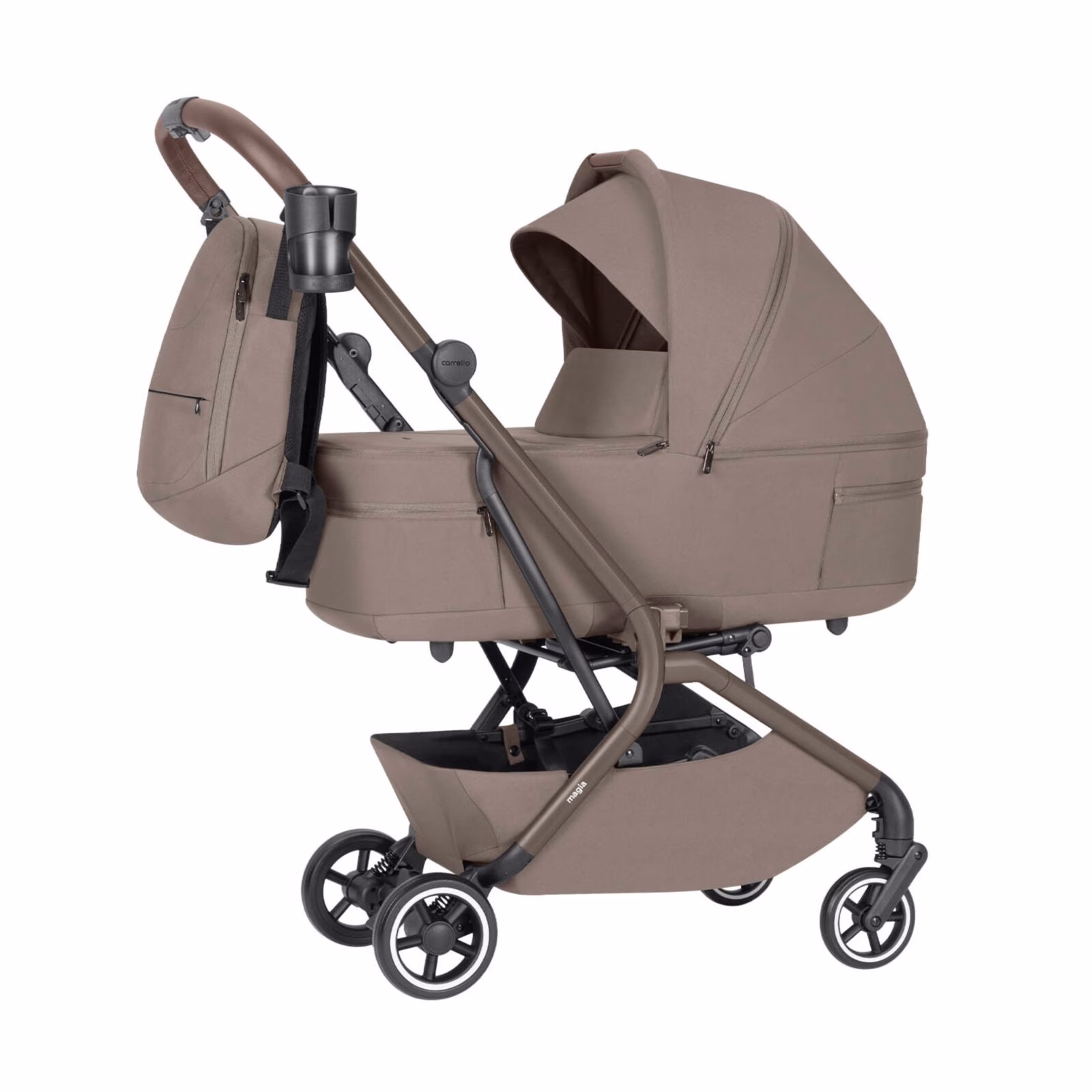 Carrello Magia CRL-6555 2-in-1 kinderwagen in opgevouwen compacte stand, ultralicht en geschikt als handbagage voor reizen met baby en peuter.
