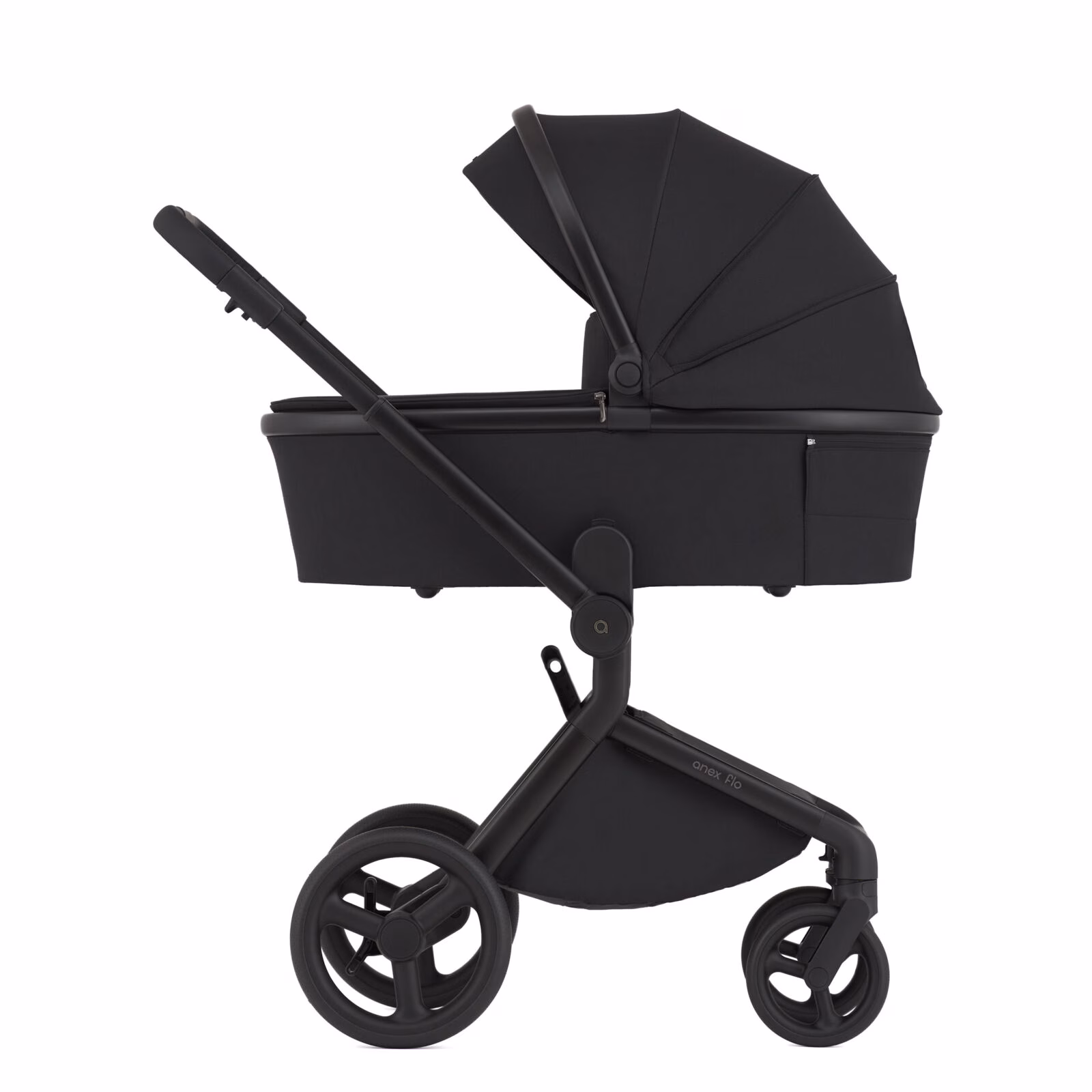 Anex Flo kinderwagen Lungo zwart met reiswieg en zitje lichtgewicht compacte kinderwagen vanaf geboorte tot 22 kg